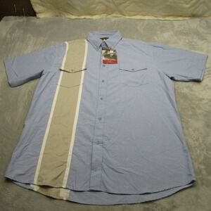 Rustler Wrangler Western Shirt Mens XLT Blue Striped Cotton Short Sleeve VTG NEW